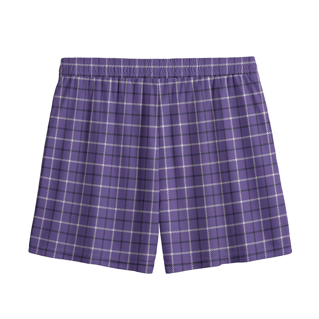 Purple And White Tattersall Print Mesh Shorts