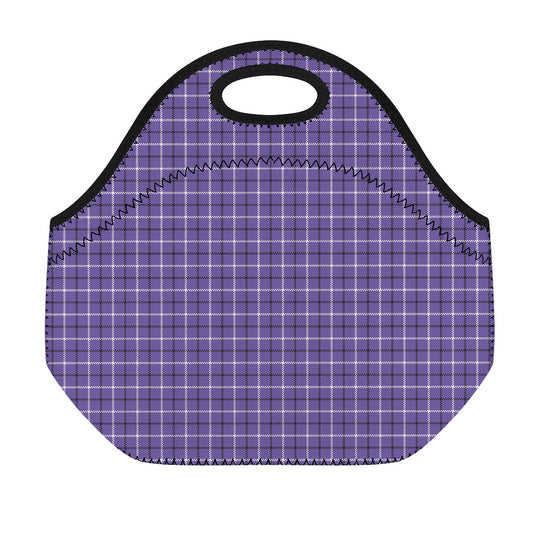 Purple And White Tattersall Print Neoprene Lunch Bag