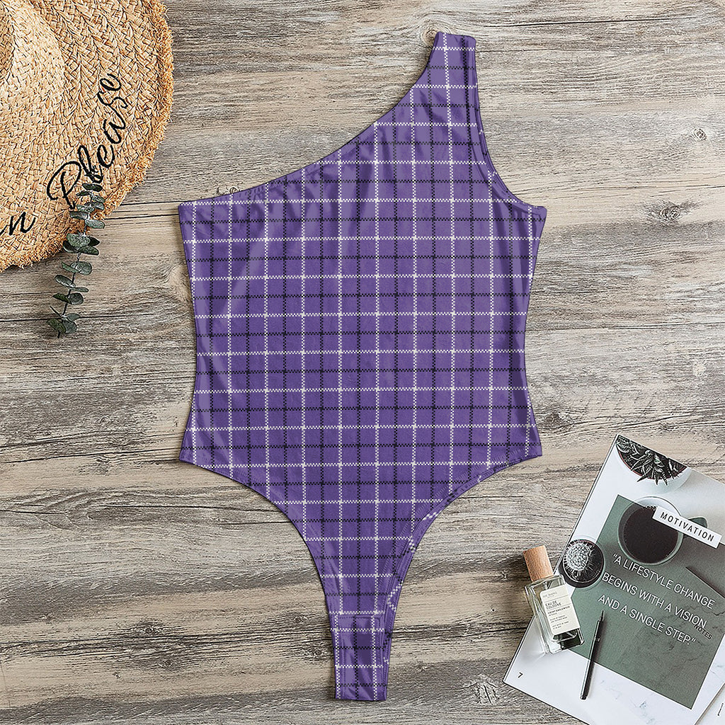 Purple And White Tattersall Print One Shoulder Bodysuit