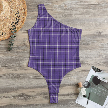 Purple And White Tattersall Print One Shoulder Bodysuit