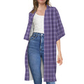 Purple And White Tattersall Print Open Front Beach Cover Up