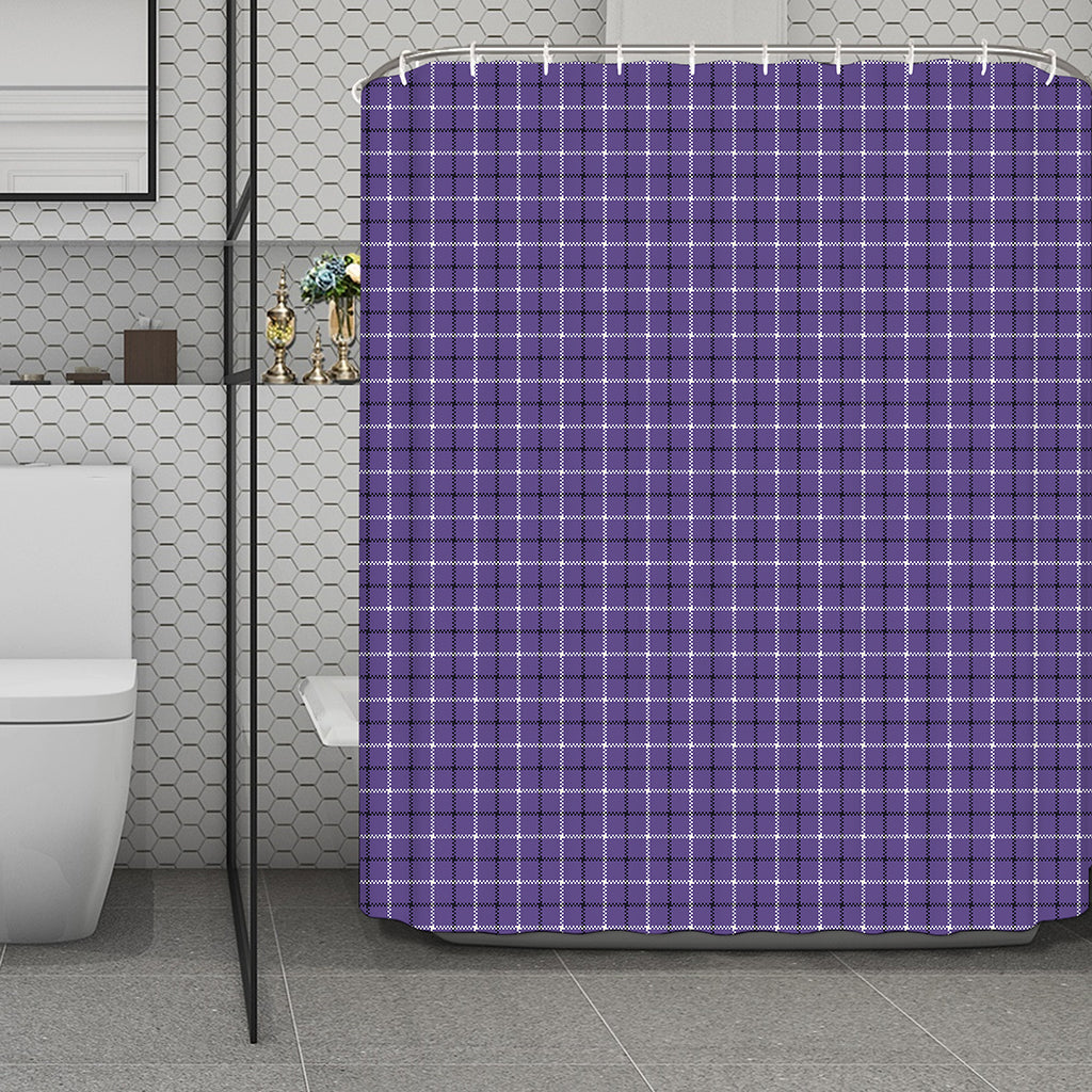 Purple And White Tattersall Print Polyester Shower Curtain