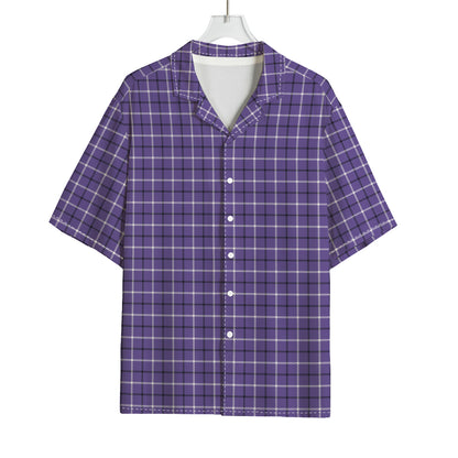 Purple And White Tattersall Print Rayon Hawaiian Shirt