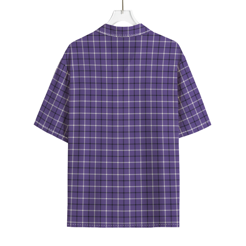 Purple And White Tattersall Print Rayon Hawaiian Shirt