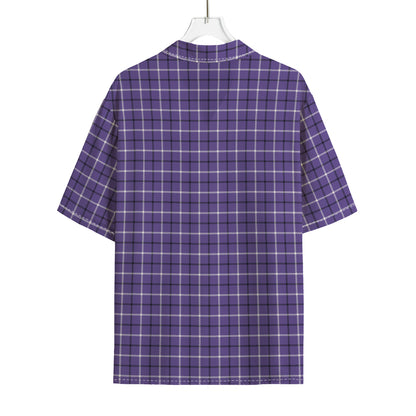 Purple And White Tattersall Print Rayon Hawaiian Shirt