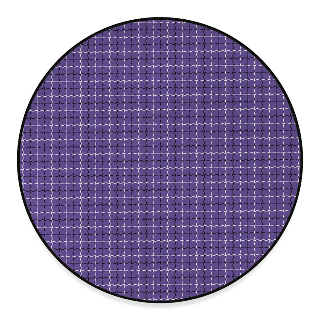 Purple And White Tattersall Print Round Floor Mat