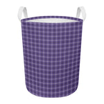 Purple And White Tattersall Print Round Laundry Basket
