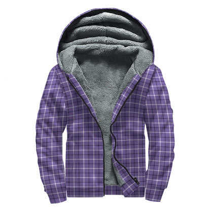 Purple And White Tattersall Print Sherpa Lined Zip Up Hoodie