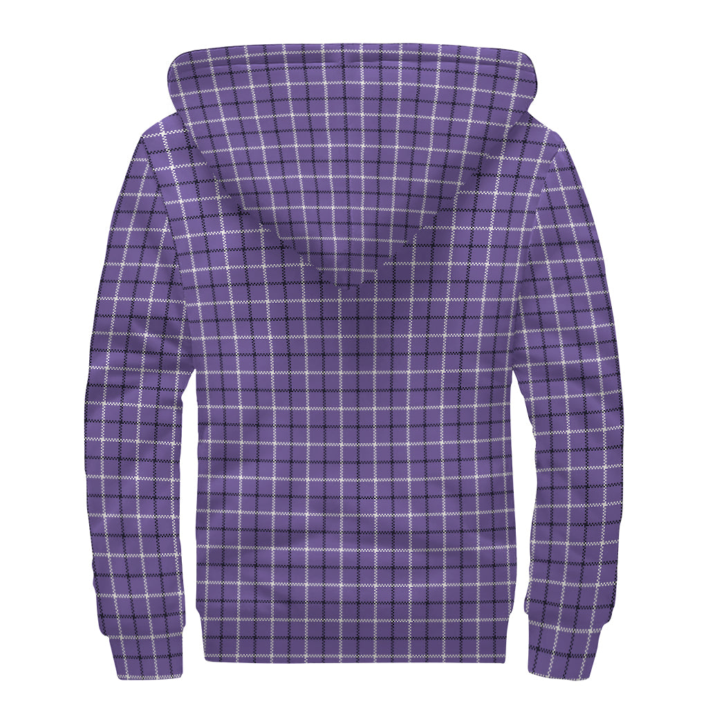 Purple And White Tattersall Print Sherpa Lined Zip Up Hoodie
