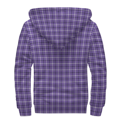 Purple And White Tattersall Print Sherpa Lined Zip Up Hoodie
