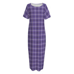 Purple And White Tattersall Print Short Sleeve Long Nightdress