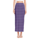 Purple And White Tattersall Print Side Slit Maxi Skirt