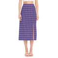 Purple And White Tattersall Print Side Slit Midi Skirt