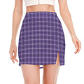 Purple And White Tattersall Print Side Slit Mini Skirt