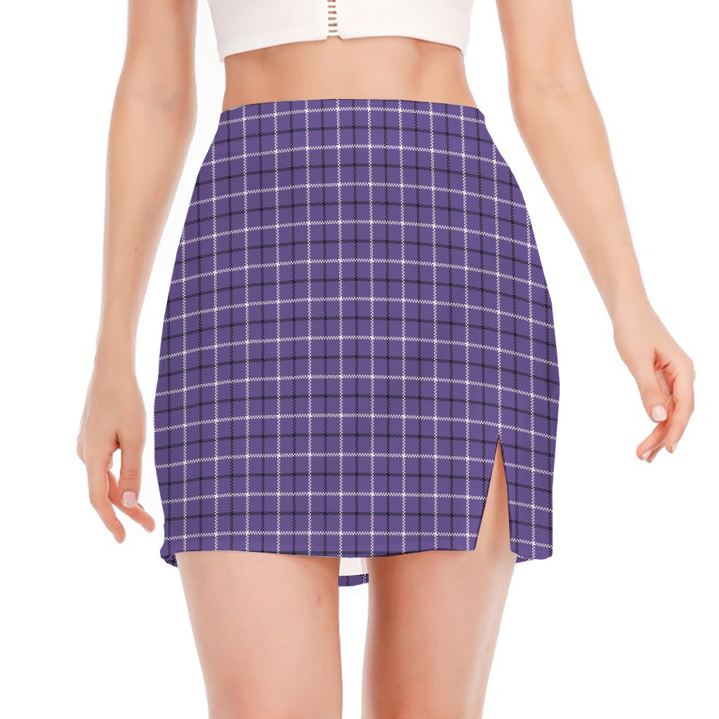 Purple And White Tattersall Print Side Slit Mini Skirt