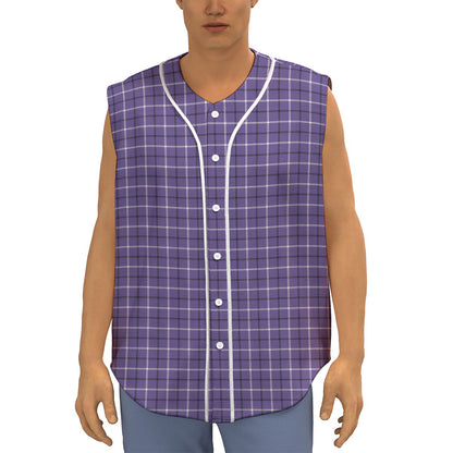 Purple And White Tattersall Print Sleeveless Baseball Jersey