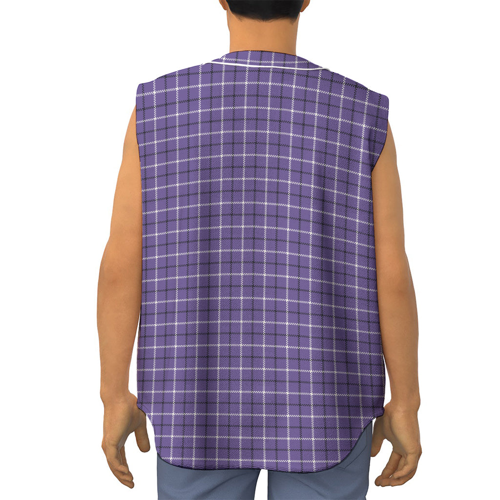 Purple And White Tattersall Print Sleeveless Baseball Jersey