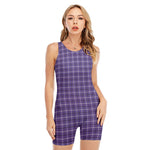Purple And White Tattersall Print Sleeveless One Piece Swimsuit