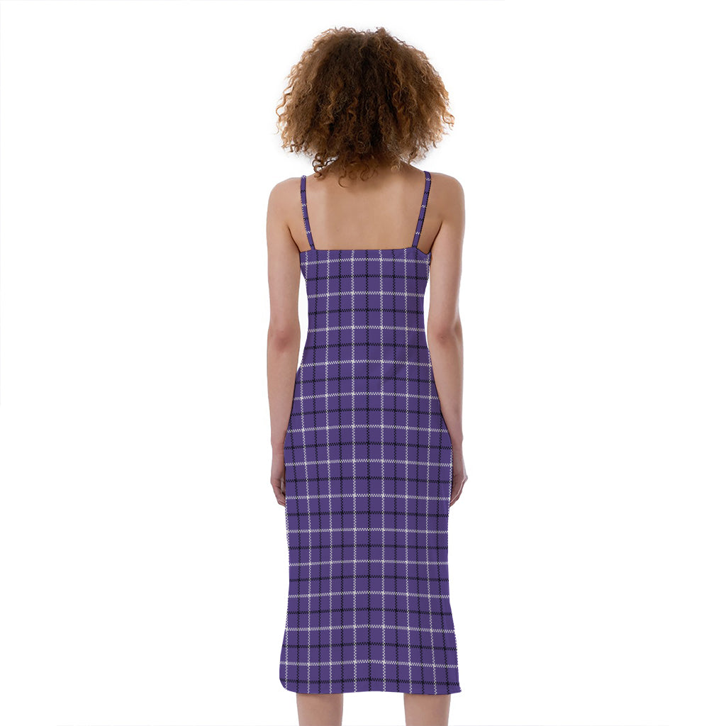 Purple And White Tattersall Print Slim Fit Midi Cami Dress