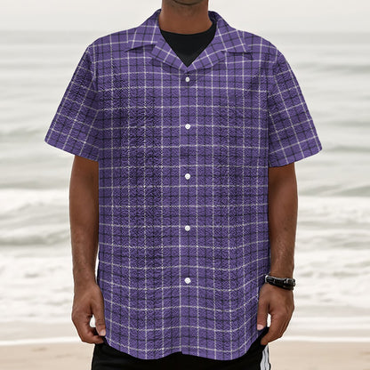 Purple And White Tattersall Print Textured Short Sleeve Shirt