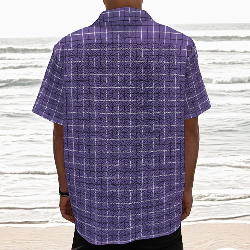 Purple And White Tattersall Print Textured Short Sleeve Shirt