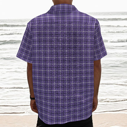 Purple And White Tattersall Print Textured Short Sleeve Shirt