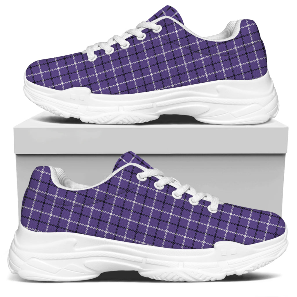 Purple And White Tattersall Print White Chunky Shoes