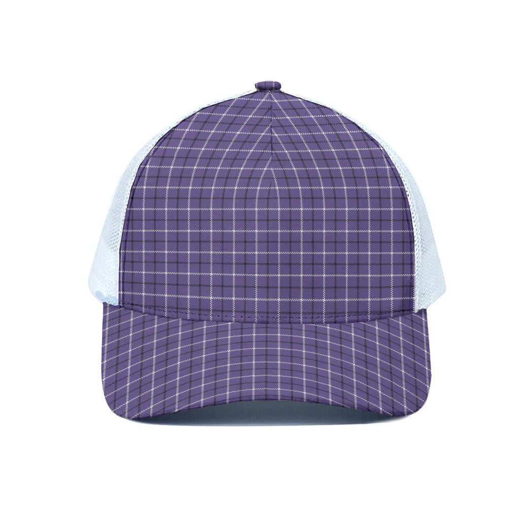 Purple And White Tattersall Print White Mesh Trucker Cap
