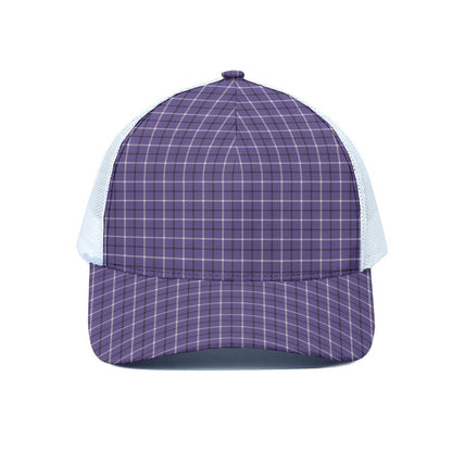 Purple And White Tattersall Print White Mesh Trucker Cap