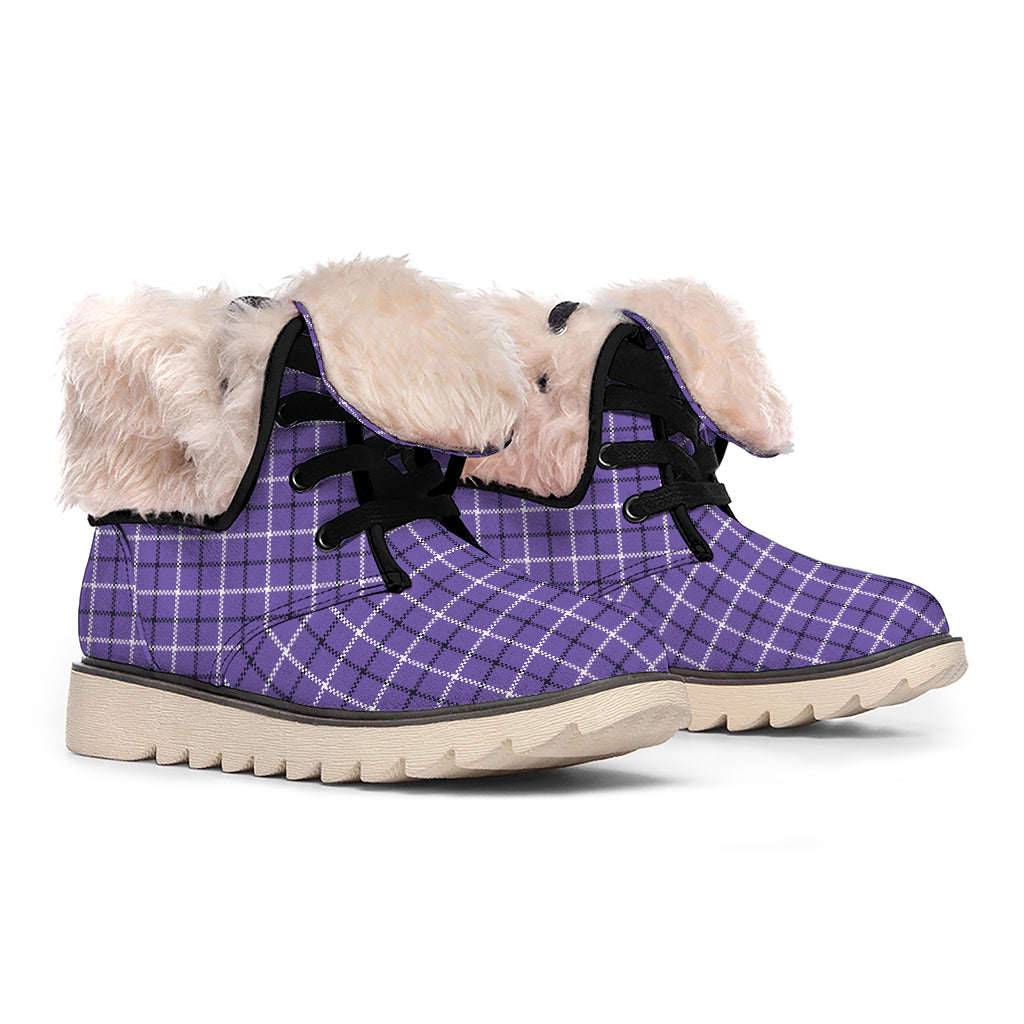Purple And White Tattersall Print Winter Boots