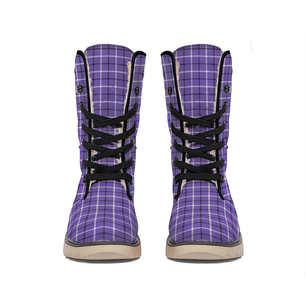 Purple And White Tattersall Print Winter Boots