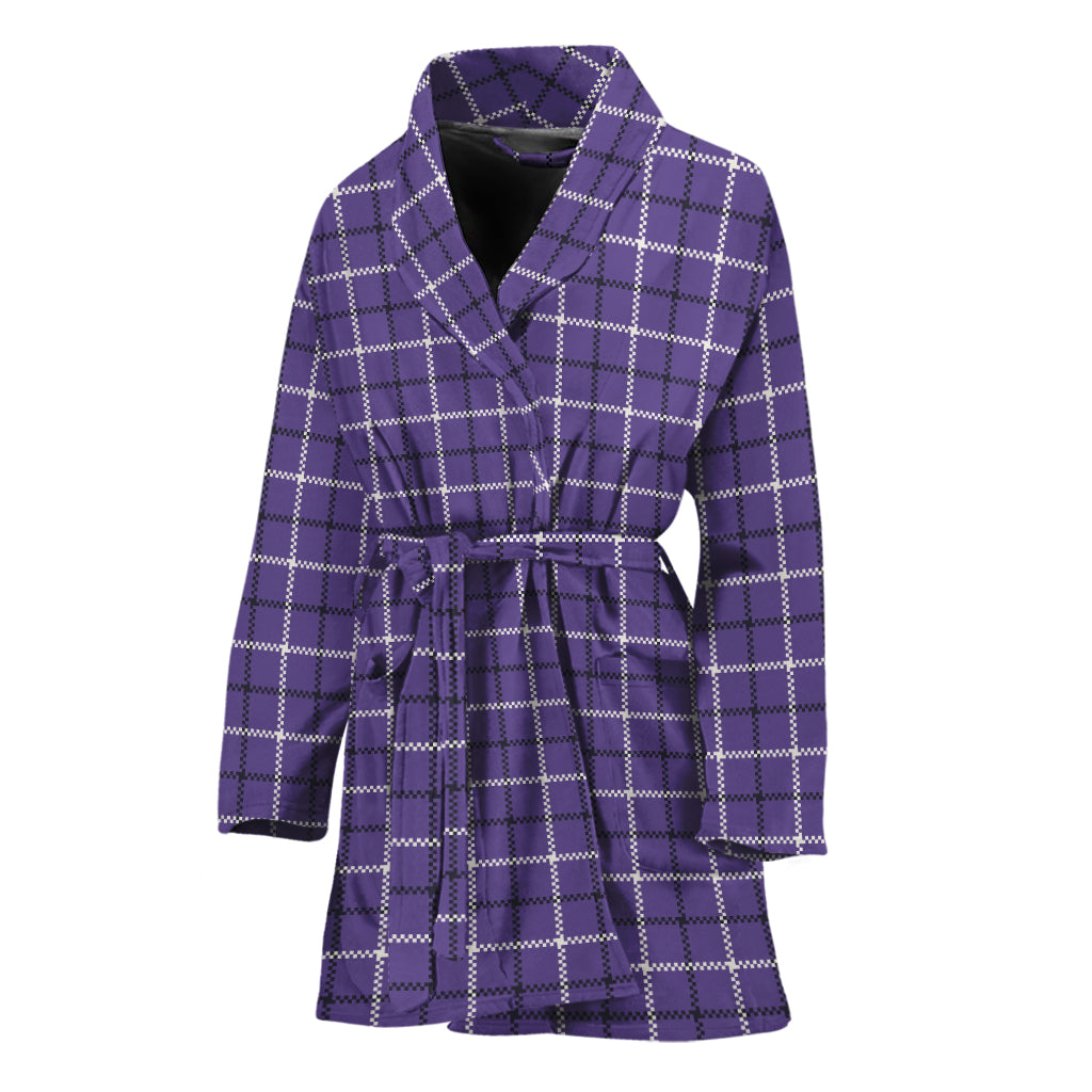 Purple And White Tattersall Print Women's Bathrobe