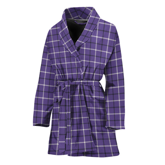 Purple And White Tattersall Print Women's Bathrobe
