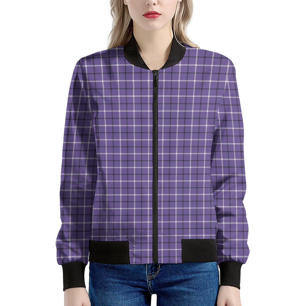 Purple And White Tattersall Print Women's Bomber Jacket