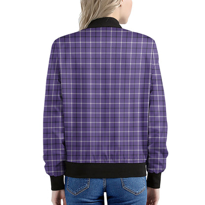 Purple And White Tattersall Print Women's Bomber Jacket
