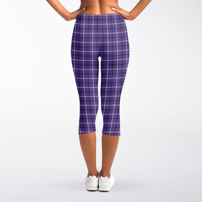 Purple And White Tattersall Print Women's Capri Leggings