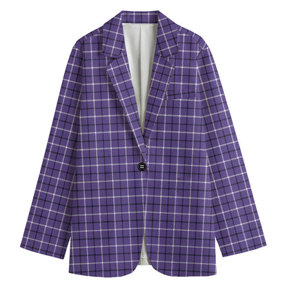 Purple And White Tattersall Print Women's Cotton Blazer