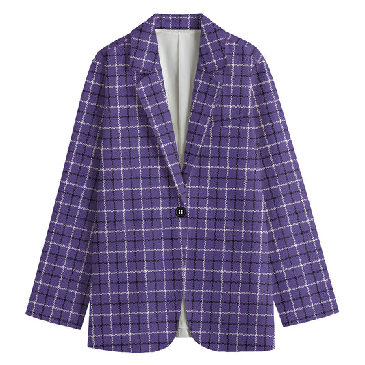 Purple And White Tattersall Print Women's Cotton Blazer