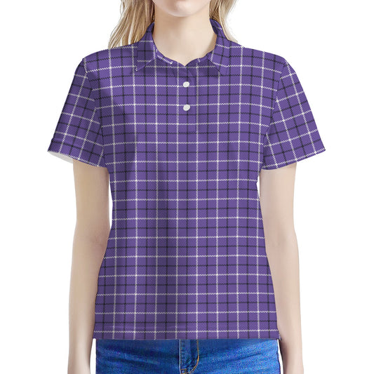 Purple And White Tattersall Print Women's Polo Shirt