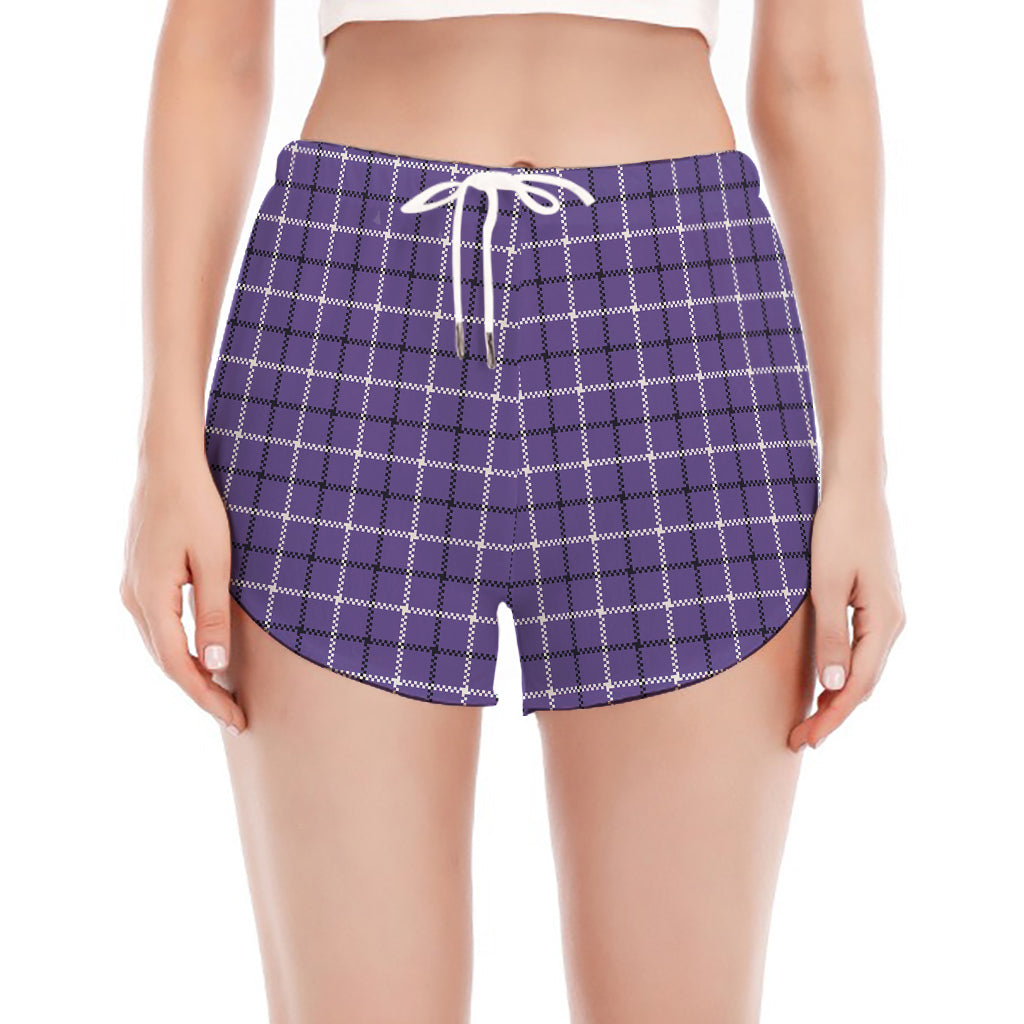 Purple And White Tattersall Print Women's Split Running Shorts