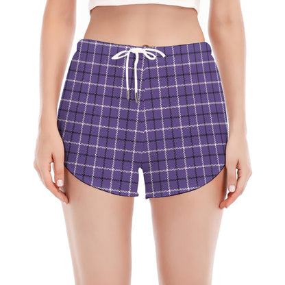 Purple And White Tattersall Print Women's Split Running Shorts