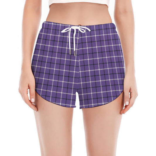 Purple And White Tattersall Print Women's Split Running Shorts