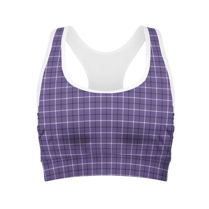 Purple And White Tattersall Print Women's Sports Bra