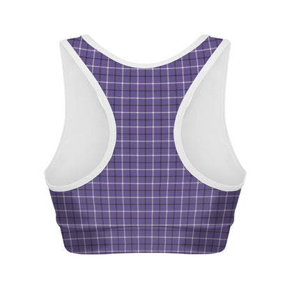 Purple And White Tattersall Print Women's Sports Bra
