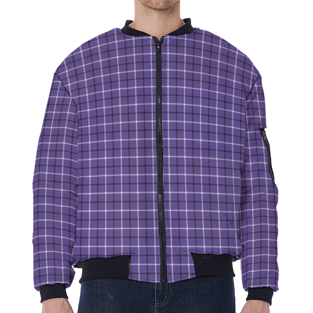 Purple And White Tattersall Print Zip Sleeve Bomber Jacket