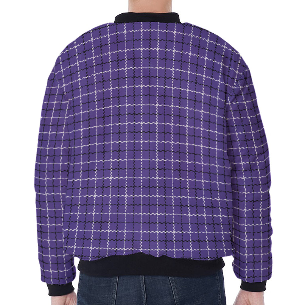Purple And White Tattersall Print Zip Sleeve Bomber Jacket
