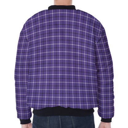 Purple And White Tattersall Print Zip Sleeve Bomber Jacket