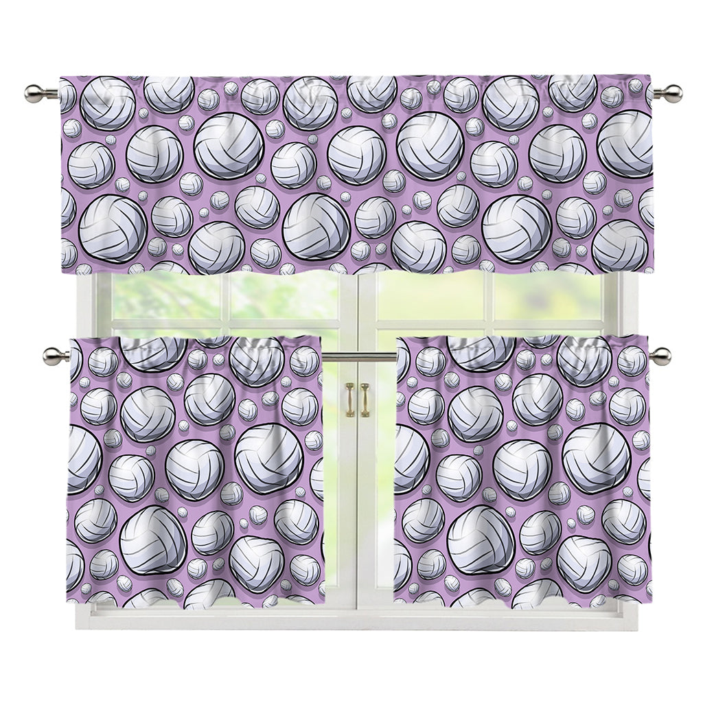 Purple And White Volleyball Print 3 Piece Kitchen Curtains
