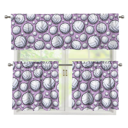 Purple And White Volleyball Print 3 Piece Kitchen Curtains