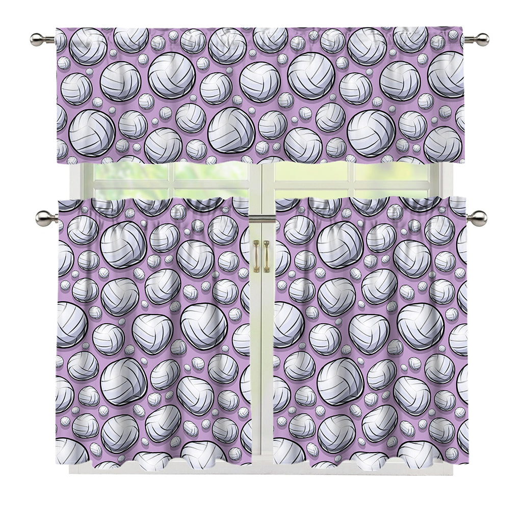Purple And White Volleyball Print 3 Piece Kitchen Curtains